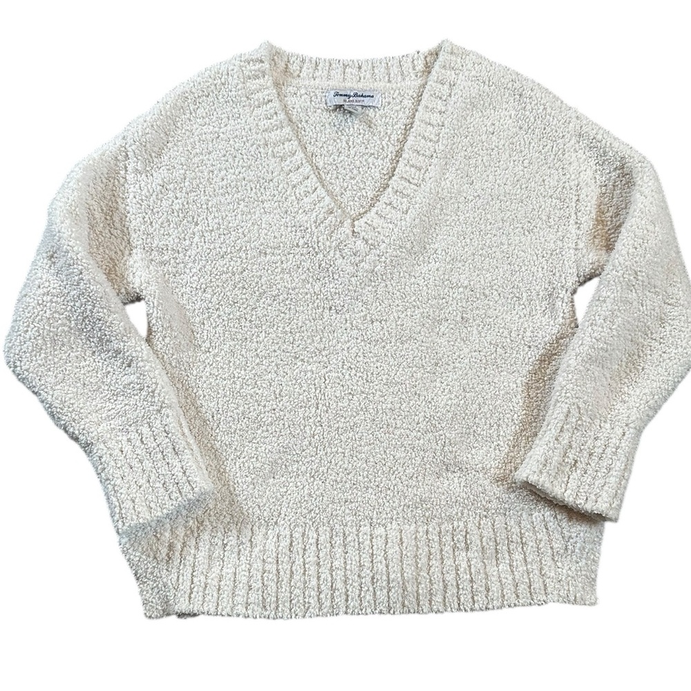 TOMMY BAHAMA ivory Island Soft v-neck fuzzy sweatshirt sweater size Medium